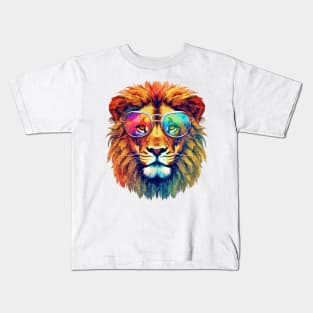 Colorful Lion with Glasses Kids T-Shirt